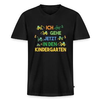 Ich gehe jetzt in den Kindergarten - Männer Premium Bio T-Shirt mit V-Ausschnitt - Schwarz - Vorne - Nico (187cm)