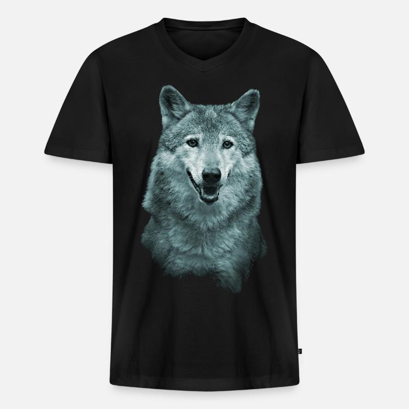 Wolf - Männer Premium Bio T-Shirt mit V-Ausschnitt - Schwarz