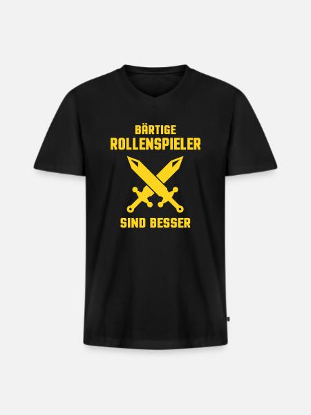 BÄRTIGE ROLLENSPIELER SIND BESSER - Männer Premium Bio T-Shirt mit V-Ausschnitt - Schwarz