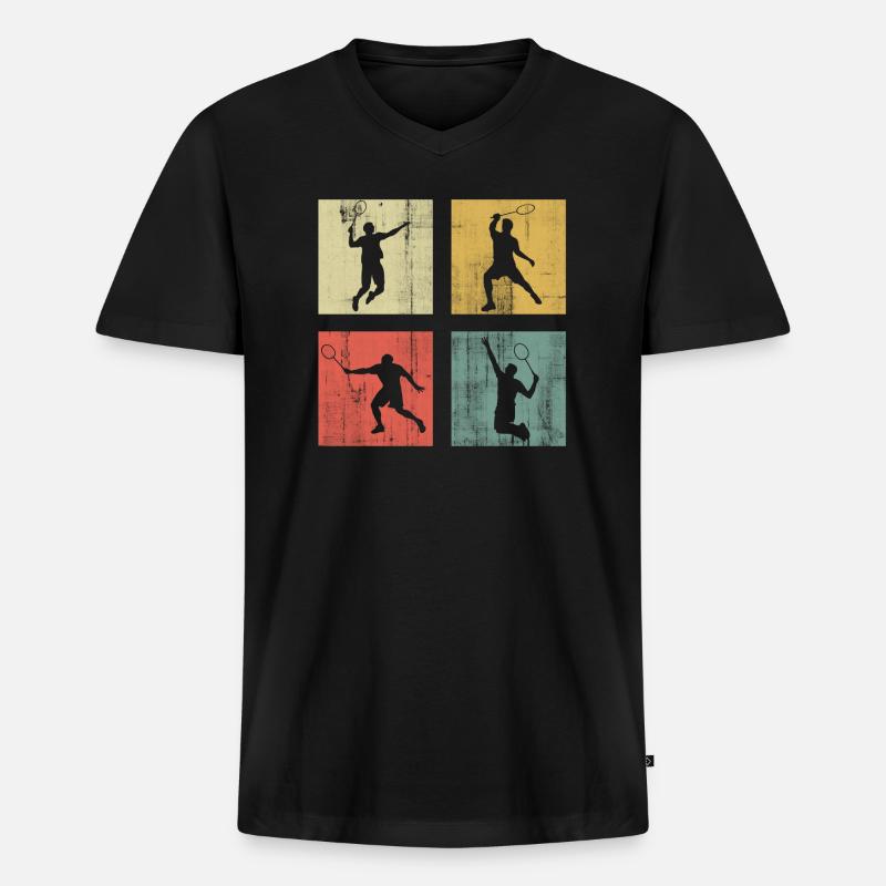 Badminton - Männer Premium Bio T-Shirt mit V-Ausschnitt - Schwarz