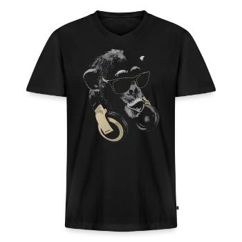 Affe DJ Bling - Männer Premium Bio T-Shirt mit V-Ausschnitt - Schwarz - Vorne - Nico (187cm)