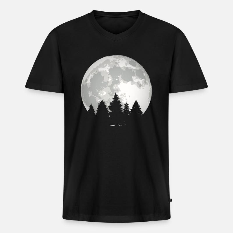 Mond Wald - Männer Premium Bio T-Shirt mit V-Ausschnitt - Schwarz