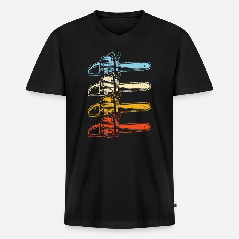 Kettensägen Retro Holzernte - Männer Premium Bio T-Shirt mit V-Ausschnitt - Schwarz