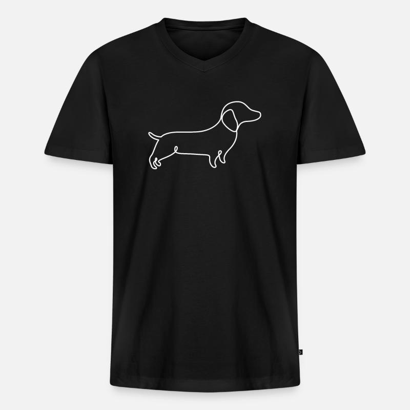 Single Line Design - Dackel - Männer Premium Bio T-Shirt mit V-Ausschnitt - Schwarz