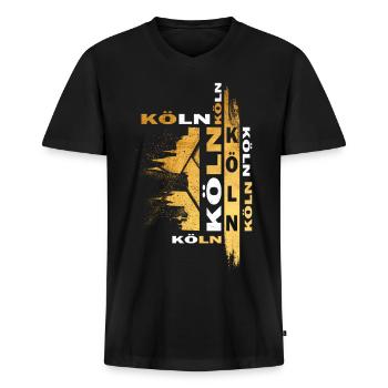 Köln Deutschland Stadt Skyline Schrift Gold - Männer Premium Bio T-Shirt mit V-Ausschnitt - Schwarz - Vorne - Nico (187cm)