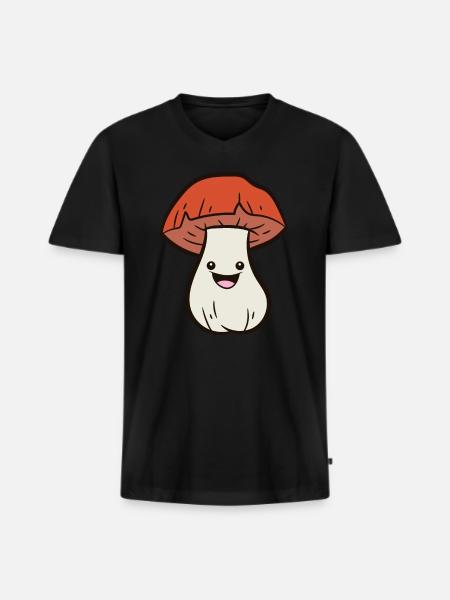 Mushroom - Happy Mushroom - Men's Premium Organic T-shirt with V-neck - black
