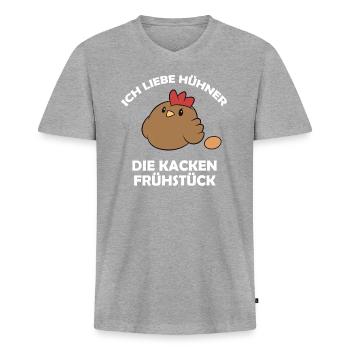 Ich liebe Hühner, die kacken Frühstück - Männer Premium Bio T-Shirt mit V-Ausschnitt - Grau meliert - Vorne