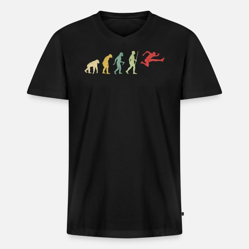 Hürden Mann, die Evolution läuft - Männer Premium Bio T-Shirt mit V-Ausschnitt - Schwarz