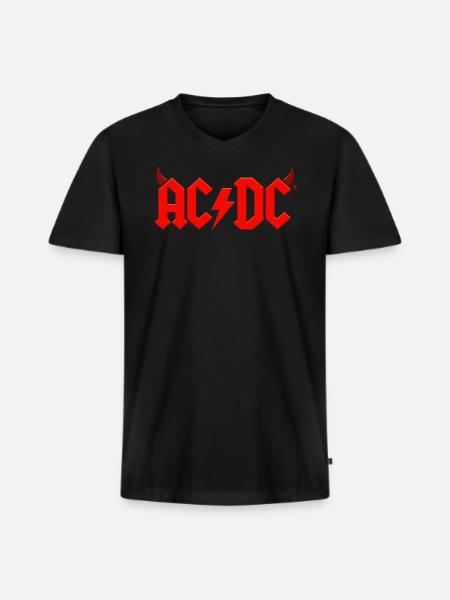 AC/DC rødt logo med djævlehorn og lyn - Premium økologisk T-shirt med V-hals til mænd - sort