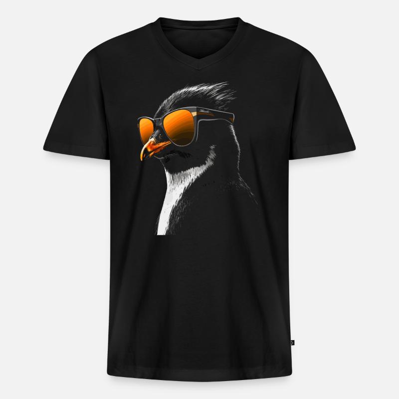 Pinguin Sonnenbrille - Männer Premium Bio T-Shirt mit V-Ausschnitt - Schwarz