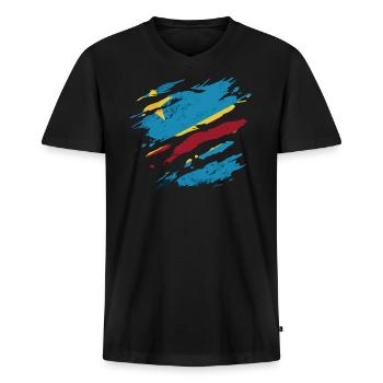 Kongo - Nationalfahne, Kratzer, Risse - Männer Premium Bio T-Shirt mit V-Ausschnitt - Schwarz - Vorne - Nico (187cm)