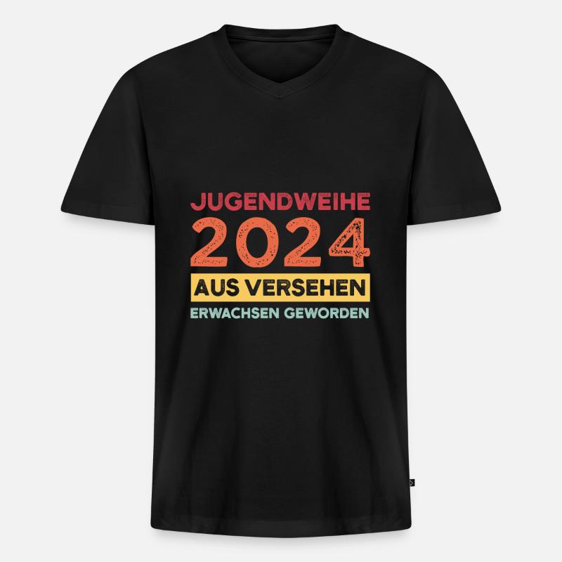 Jugendweihe 2024 Jugend Konfirmation Geschenk - Männer Premium Bio T-Shirt mit V-Ausschnitt - Schwarz