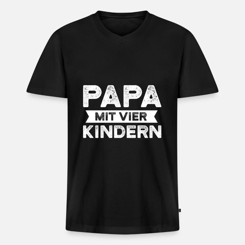 Papa 4 Kinder Vater Geschenk - Männer Premium Bio T-Shirt mit V-Ausschnitt - Schwarz