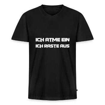Lustiger Spruchich atme ein - Männer Premium Bio T-Shirt mit V-Ausschnitt - Schwarz - Vorne - Nico (187cm)