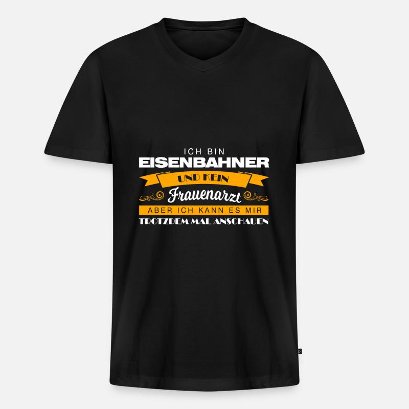 Eisenbahner Beruf Bahn Geschenk - Männer Premium Bio T-Shirt mit V-Ausschnitt - Schwarz