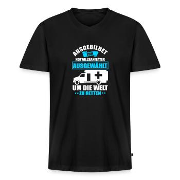Notfallsanitäter - Männer Premium Bio T-Shirt mit V-Ausschnitt - Schwarz - Vorne - Nico (187cm)