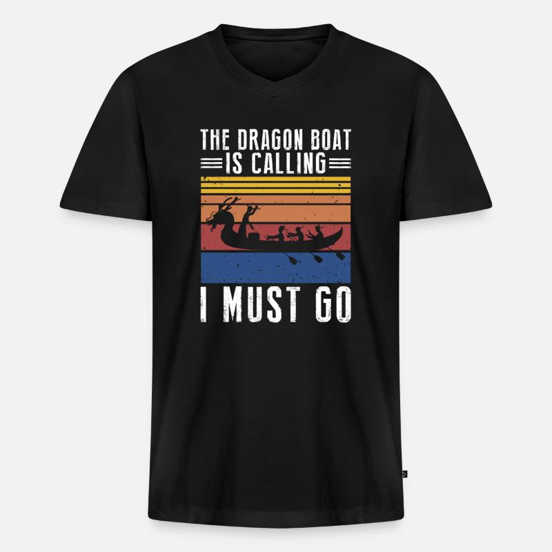 Drachenboot und Drachenboot Crew - Männer Premium Bio T-Shirt mit V-Ausschnitt - Schwarz
