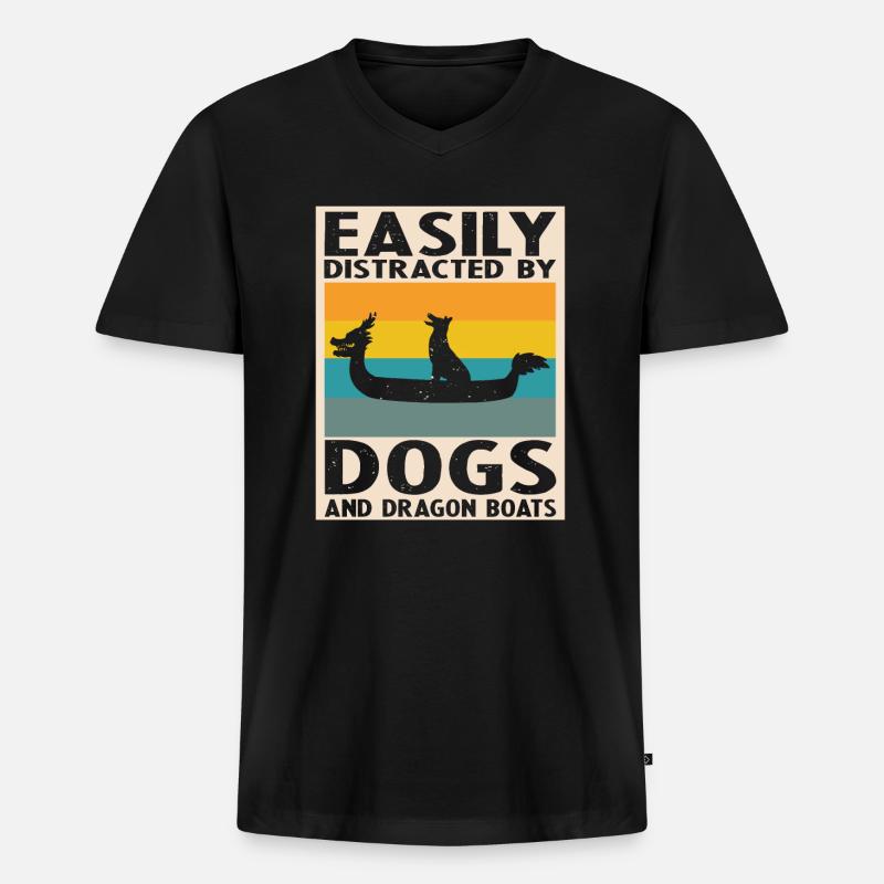 Drachenboot und Drachenboot Crew - Männer Premium Bio T-Shirt mit V-Ausschnitt - Schwarz