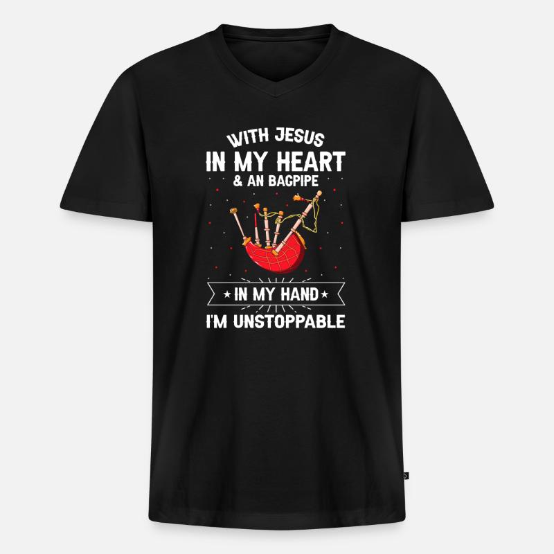 Dudelsacktraining und Dudelsackspiel - Männer Premium Bio T-Shirt mit V-Ausschnitt - Schwarz