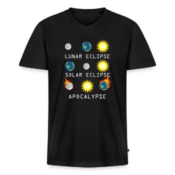 Lunar Solar Eclipse and Apocalypse Funny Science - Men's Premium Organic T-shirt with V-neck - black - Front - Nico (187cm)