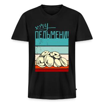 Pelmeni Flagge Grafik - Männer Premium Bio T-Shirt mit V-Ausschnitt - Schwarz - Vorne - Nico (187cm)