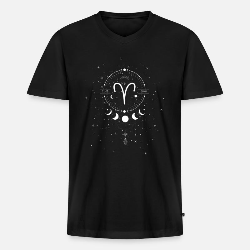 Sternzeichen Widder mit Mondphase - Männer Premium Bio T-Shirt mit V-Ausschnitt - Schwarz