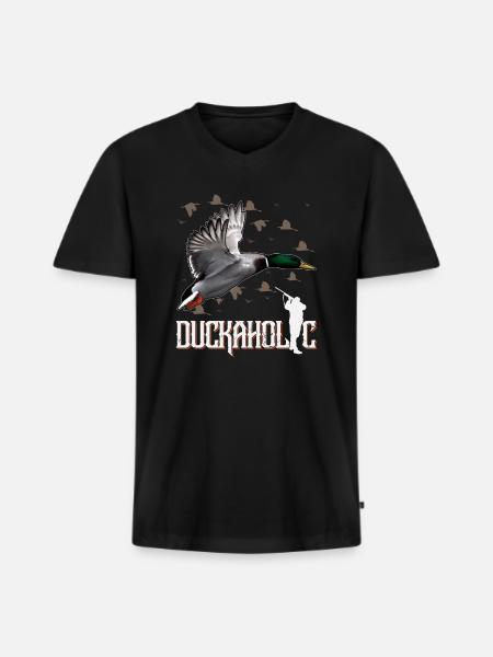 Duckaholic Bird Jagt Duck Hunter Udendørs - Premium økologisk T-shirt med V-hals til mænd - sort