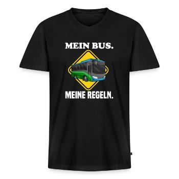 Mein Bus Meine Regeln Schulbus Busfahrer Sprüche - Männer Premium Bio T-Shirt mit V-Ausschnitt - Schwarz - Vorne - Nico (187cm)