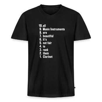 Lustige Musiker Sprüche Musikinstrument Klarinette - Männer Premium Bio T-Shirt mit V-Ausschnitt - Schwarz - Vorne - Nico (187cm)