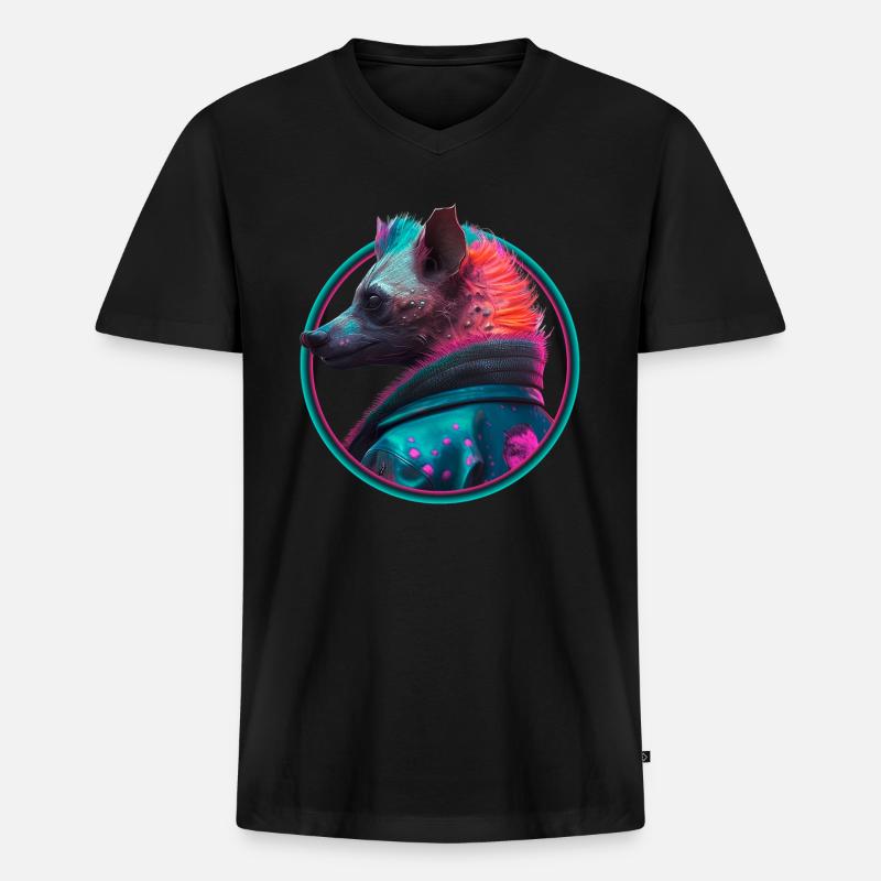 Punk Hyäne in Lederjacke - Männer Premium Bio T-Shirt mit V-Ausschnitt - Schwarz