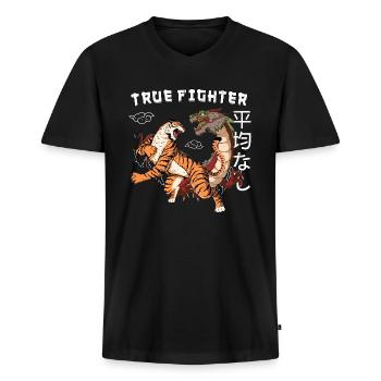 Vintage Drache Tiger 90s vintage Japan Kämpfer - Männer Premium Bio T-Shirt mit V-Ausschnitt - Schwarz - Vorne - Nico (187cm)