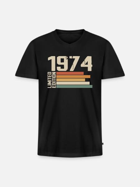 1974 Vintage - Retro 1974 Birthday Gift 1974 - Men's Premium Organic T-shirt with V-neck - black