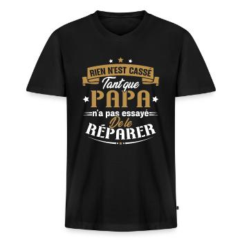 Rien n'est cassé tant que papa le réparer cadeau - T-shirt encolure en V Premium bio Homme - noir - Devant - Nico (187cm)