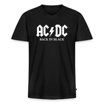 AC/DC Back In Black Album Weißes Logo Mit Blitz - Männer Premium Bio T-Shirt mit V-Ausschnitt - Schwarz - Vorne - Nico (187cm)