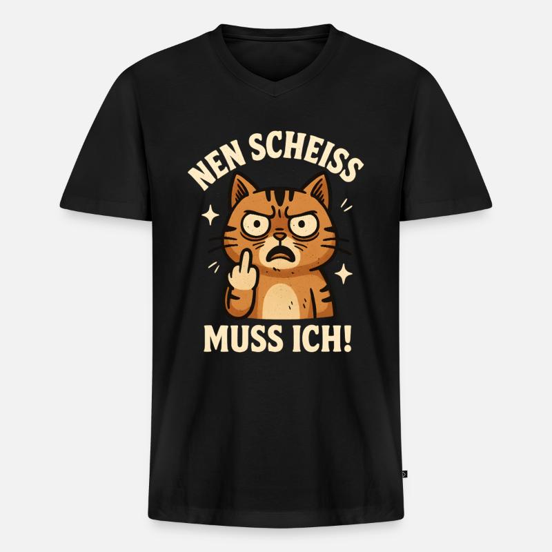Mittelfinger Katze Mieze - Männer Premium Bio T-Shirt mit V-Ausschnitt - Schwarz