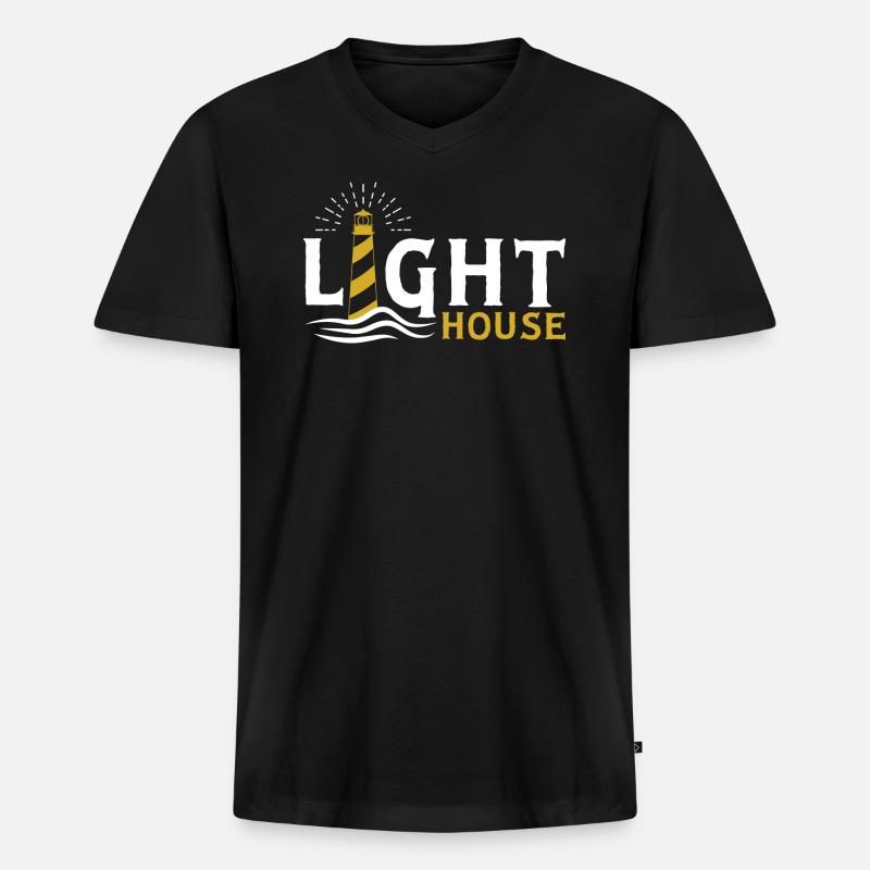 Leuchtturm - Männer Premium Bio T-Shirt mit V-Ausschnitt - Schwarz