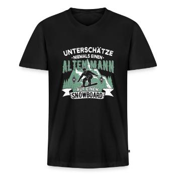 Unterschätze niemals einen alten Mann Snowboard - Männer Premium Bio T-Shirt mit V-Ausschnitt - Schwarz - Vorne - Nico (187cm)