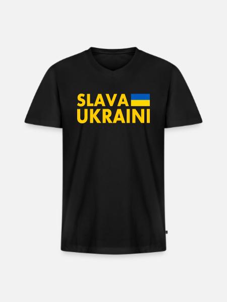 Slava ukraini - T-shirt encolure en V Premium bio Homme - noir