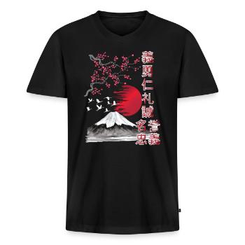 Japan Landschaft - 7 Tugende der Samurai - Männer Premium Bio T-Shirt mit V-Ausschnitt - Schwarz - Vorne - Nico (187cm)