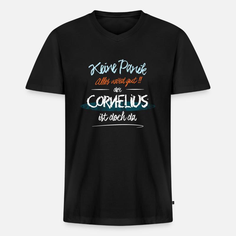 Cornelius - Keine Panik. Alles wird gut - Männer Premium Bio T-Shirt mit V-Ausschnitt - Schwarz
