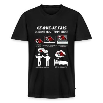 Moto cadeau pour motard passionné - T-shirt encolure en V Premium bio Homme - noir - Devant - Nico (187cm)