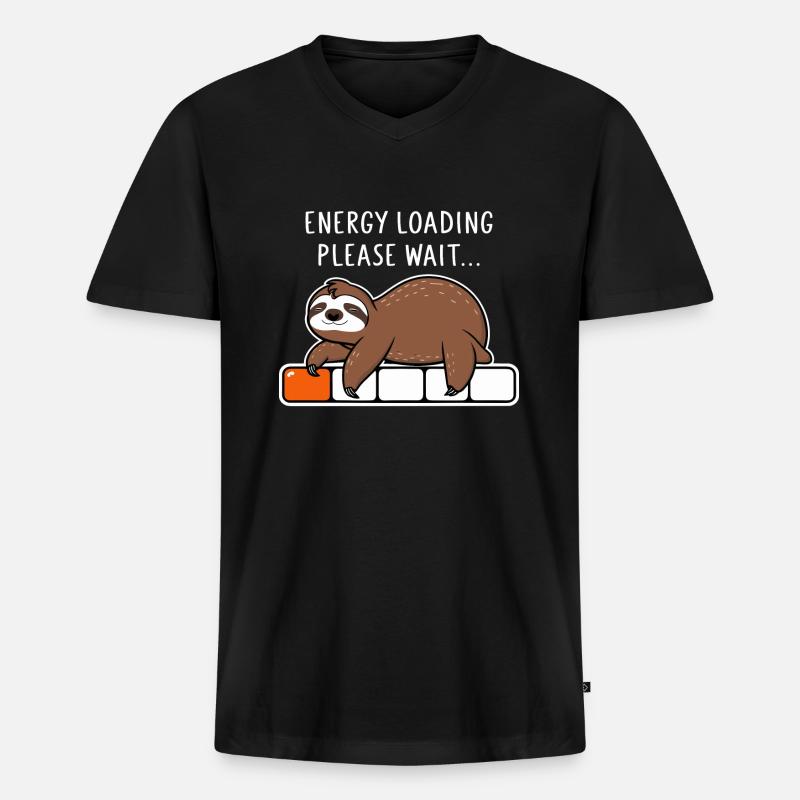 Faultier Energy Loading Please Wait - Männer Premium Bio T-Shirt mit V-Ausschnitt - Schwarz
