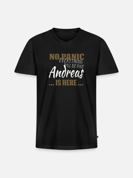 Andreas - Don't panic - funny gift in English - Men's Premium Organic T-shirt with V-neck - black