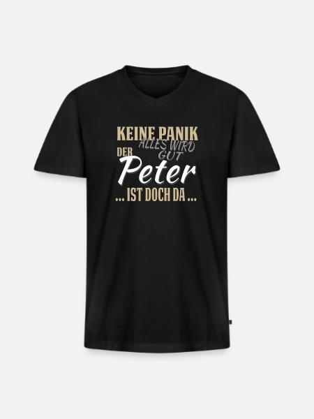 Peter - Keine Panik - lustiges Geschenk - Männer Premium Bio T-Shirt mit V-Ausschnitt - Schwarz
