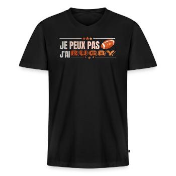 Je peux pas j ai rugby vintage - T-shirt encolure en V Premium bio Homme - noir - Devant - Nico (187cm)