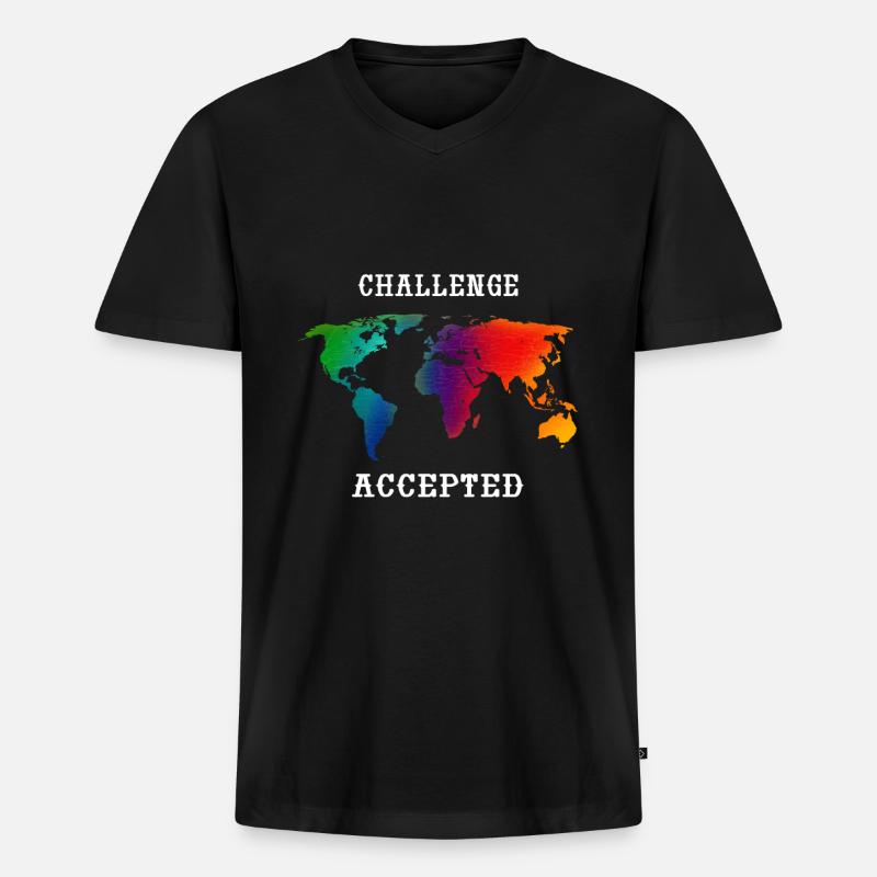 Weltreise Challenge Accepted - Männer Premium Bio T-Shirt mit V-Ausschnitt - Schwarz