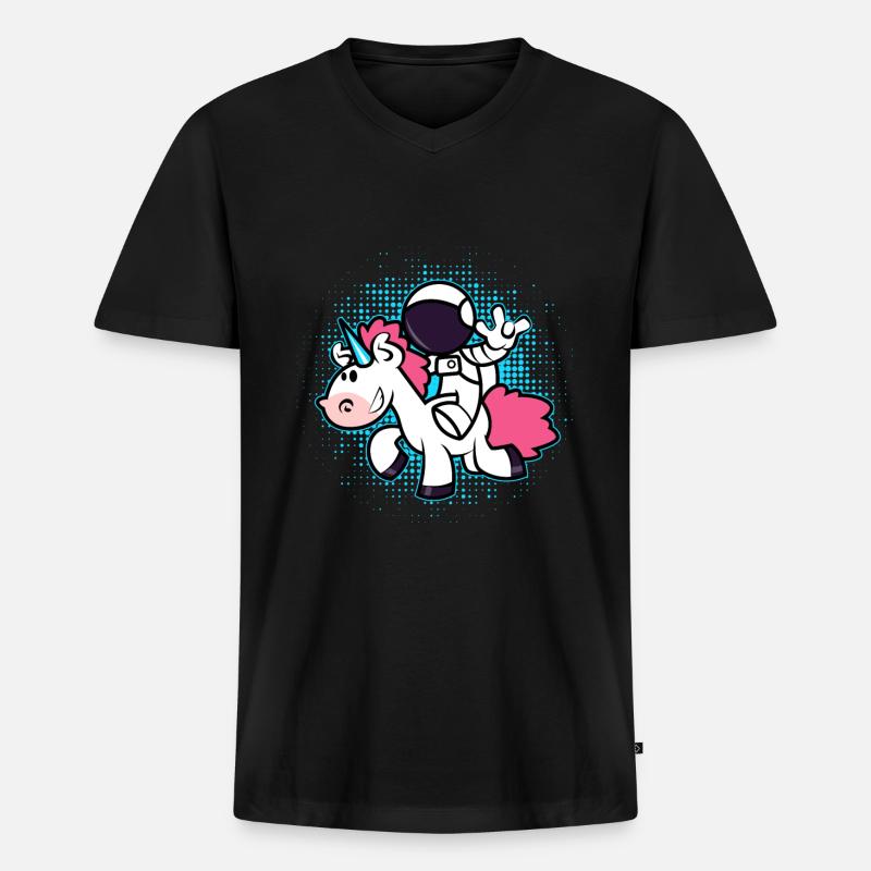 Astronaut Einhorn - Männer Premium Bio T-Shirt mit V-Ausschnitt - Schwarz