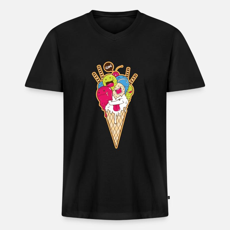 Eistüte Comic Gesichter - Männer Premium Bio T-Shirt mit V-Ausschnitt - Schwarz