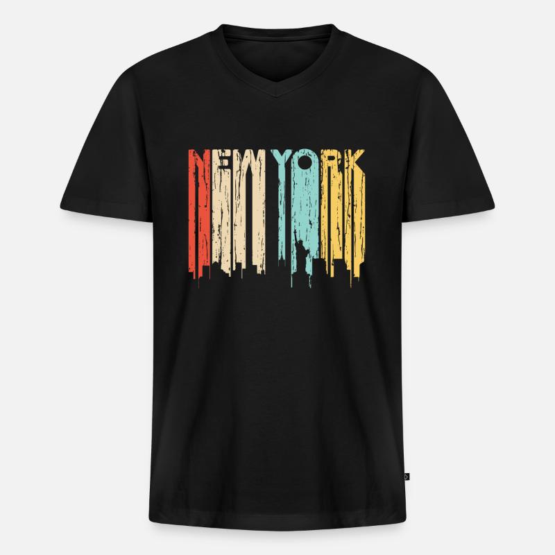 New York - Männer Premium Bio T-Shirt mit V-Ausschnitt - Schwarz