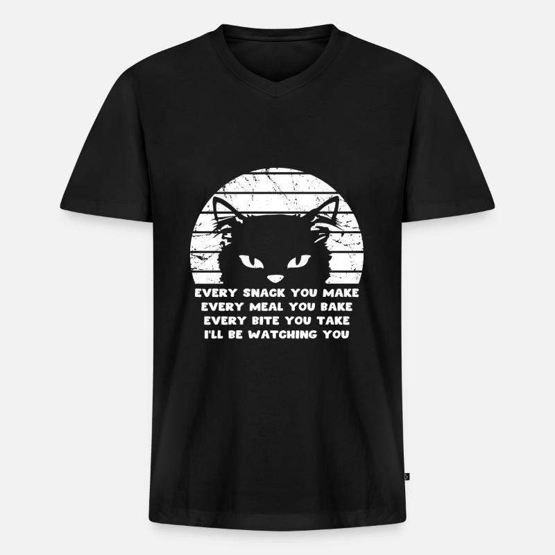 Hungrige Katze - Männer Premium Bio T-Shirt mit V-Ausschnitt - Schwarz